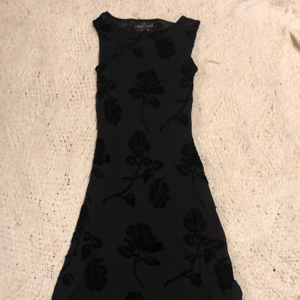 Black Beaded & Floral Carole Little Dress Short Size 4 Condition: Looks Like New